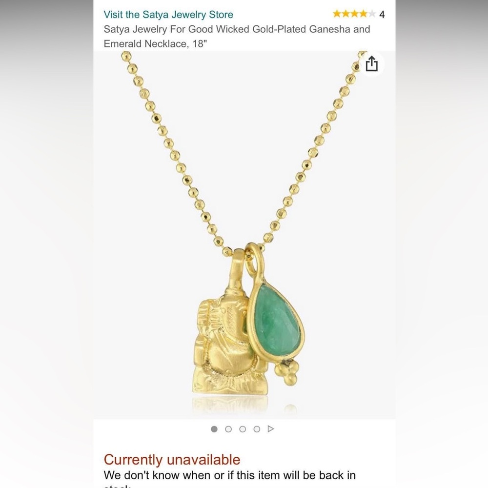 Satya Jewelry ganesh Ganesha gold and green charity necklace ball chain